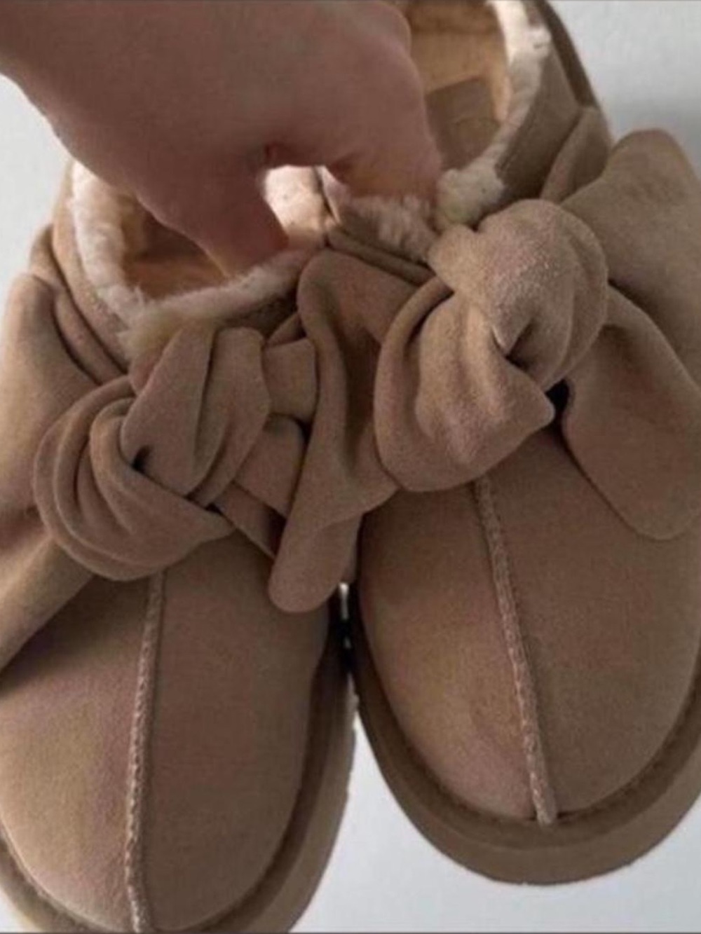 UGG Women's Bow-Detail Suede Slip-On Slippers in Tan
